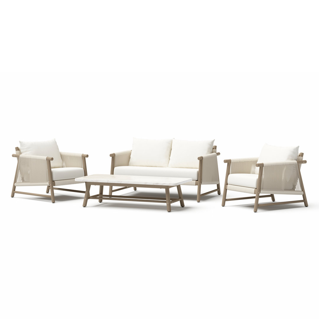 Naomie 4-Piece Acacia Loveseat Seating Set with Olefin Linen